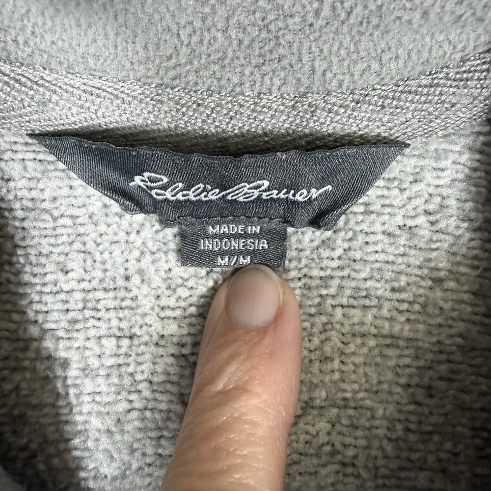 Eddie Bauer Sweater Fleece‎ Mens Medium Gray 1/4 Zip Long Sleeve Pullover